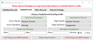 Family Records tab Family Records tab