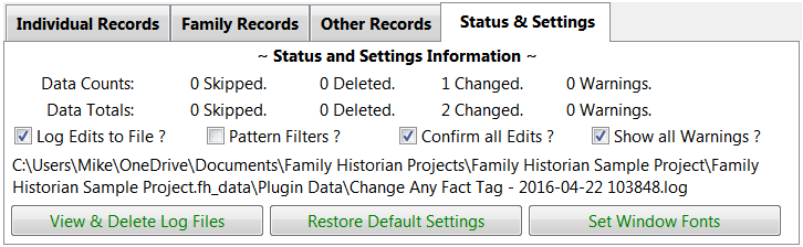 Status & Settings tab Status & Settings tab