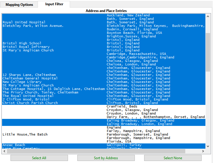 Input Filter tab