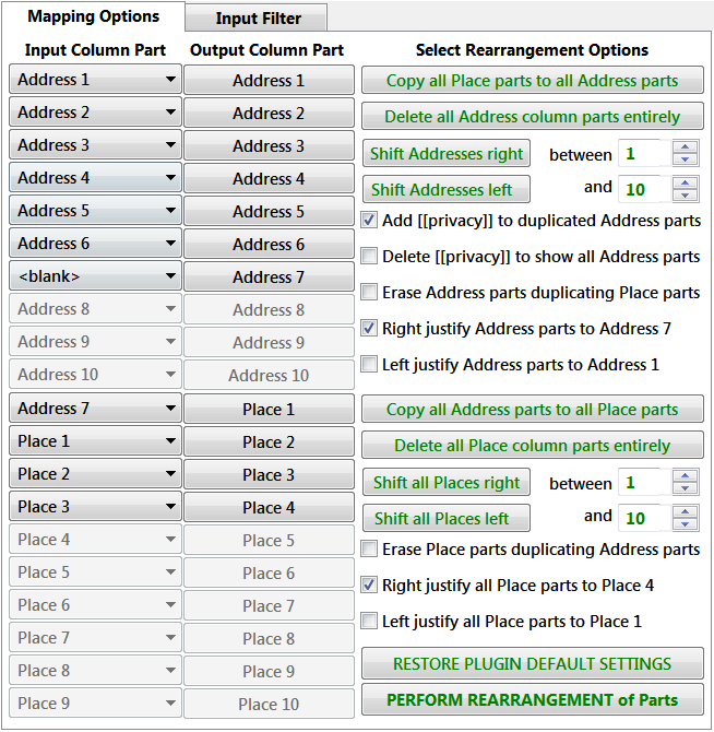 Mapping Options tab